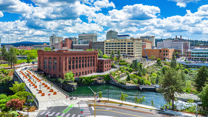 spokane post street bridge aerial downtown
