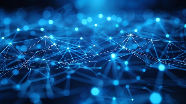 Abstract blue digital network connections background. Futuristic technology, internet, and data communication concept. Glowing dots and lines.