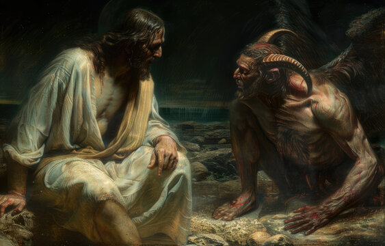 The temptation of Christ: a unique New Testament narrative recounting Jesus dialogue with the devil during his forty-day fast in the desert, symbolising spiritual trial and triumph.