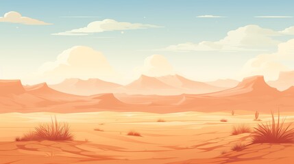 Naklejka premium Serene Desert Landscape with Mountains, Cacti, and a Vast Expansive Horizon Under a Clear Sky