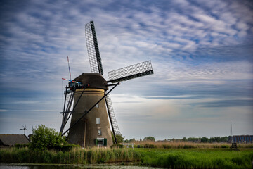 Ancient Windmills in Kinderdijk in Rotterdam, Netherlands