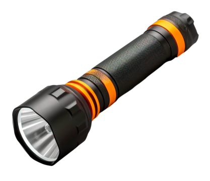 Camping portable flashlight isolated over white transparent background