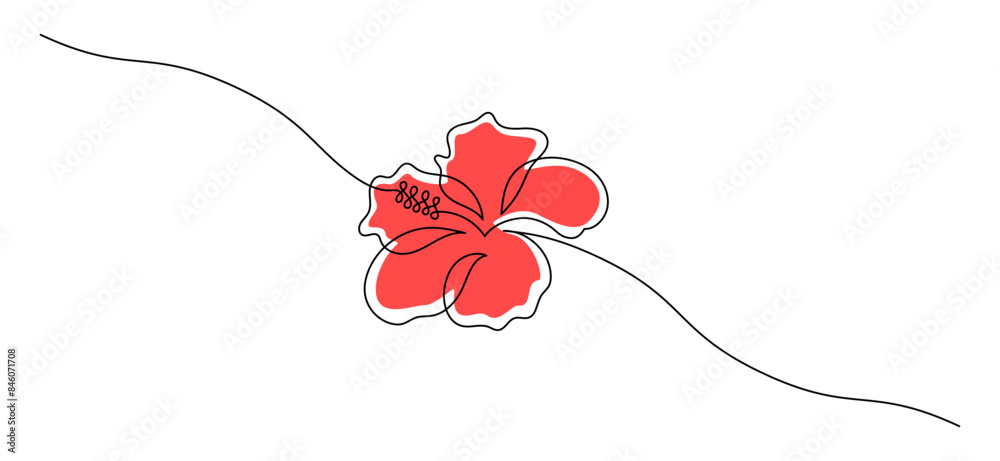 Aufkleber hibiscus flower in one continuous line drawing. floral abstract symbol in simple linear style. organ