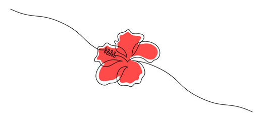 Hibiscus flower in one continuous line drawing. Floral abstract symbol in simple linear style. Organic red herbal tea concept in editable stroke. Doodle outline vector illustration © Olga Rai