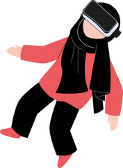 Hijab girl wearing vr headset. Virtual reality Illustration.