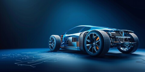 Futuristic electric fast car chassis and battery