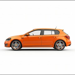 Orange car on white background, side view