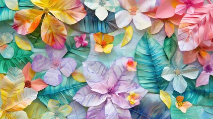 Handmade paper leaves and flowers with watercolor paint , crafts, DIY, handmade, art, decoration, botanical, colorful,