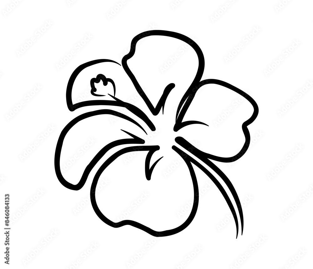 Poster Hibiscus flower in one continuous line drawing. Floral abstract symbol in simple linear style. Organic red herbal tea concept in editable stroke. Doodle outline vector illustration