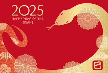 2025, Year Of The Snake, Vector New Year’s Card Template With Text Space On A Red Background. 