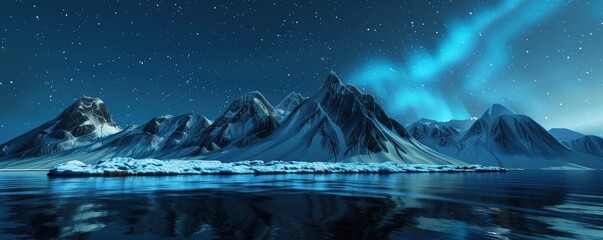 Snowy Mountains Under a Starry Aurora Borealis Sky