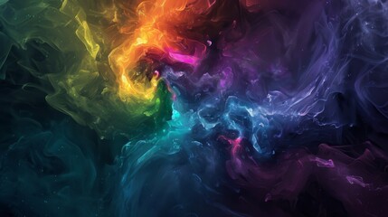 Fototapeta premium Rainbowhued ink swirling and blending on a dark background