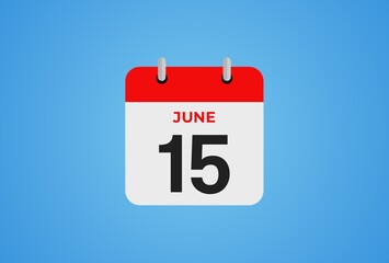 15 June calendar icon on blue background. Illustration design.