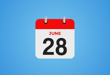 28 June calendar icon on blue background. Illustration design.