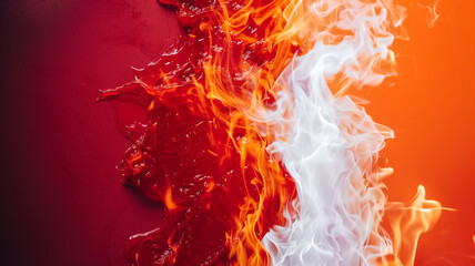 Red and white contrasts, intense and fiery, two-dimensional background image.