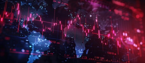 Fototapeta premium Global Stock Market Data Visualized on a World Map