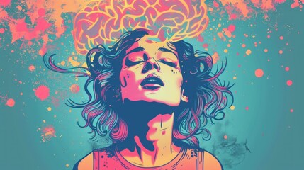 A woman with a brain on her head