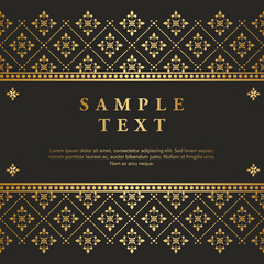 Luxury gold floral Javanese Batik pattern frame border invitation greeting card design 