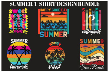 Summer T-shirt Design Bundle. Summer Beautiful T-shirt Design.
