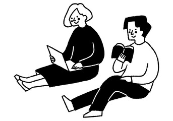 Woman working on computer and man reading book_2