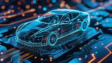 Fototapeta premium Electric Car on a Circuit Board