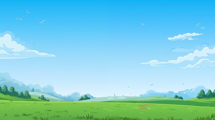 Obraz premium A Serene Summer Landscape with an Expansive Field and Clear Blue Sky