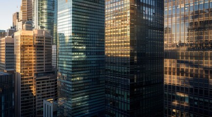 Obraz premium Urban high-rise office building, commercial building,. The grandeur and scale of some tall buildings. This photo shows the high-rise office tower as a symbol of corporate power and innovation.