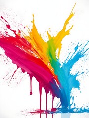 Bright colorful watercolor splash splatter stain brush strokes on white background. Modern vibrant aquarelle spot. Rainbow trendy isolated design on white.
