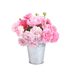 pink roses in a vase on transparent png