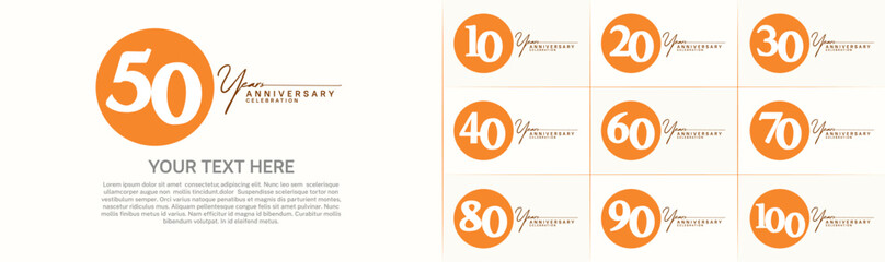 Obraz premium anniversary logotype set vector, orange color circle for special day celebration