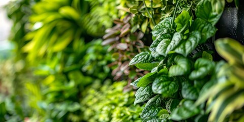 Fototapeta premium A close-up of a vertical garden in an apartment, showcasing urban greening and innovative gardening solutions