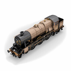 Obraz premium Classic Profile of Isolated Taupe Steam Locomotive From the Side - Image Two