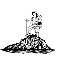 adventurous man enjoying fresh air black and white line art vector illustration