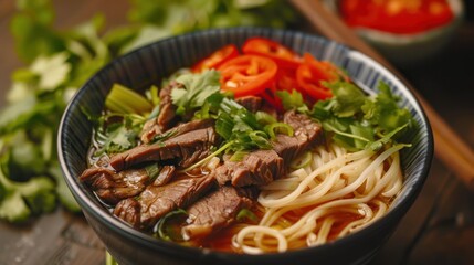 a bowl of noodles topped with delicious meat.