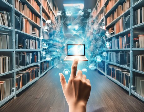 A digital library with books transforming into interactive multimedia content upon touch