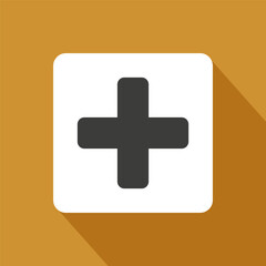 Obraz premium Medical cross icon. Square frame vector. Orange background design. Healthcare symbol.