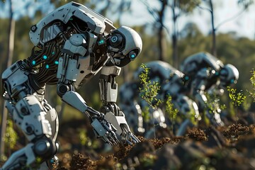 Fototapeta premium Futuristic Robot Doing Harvesting