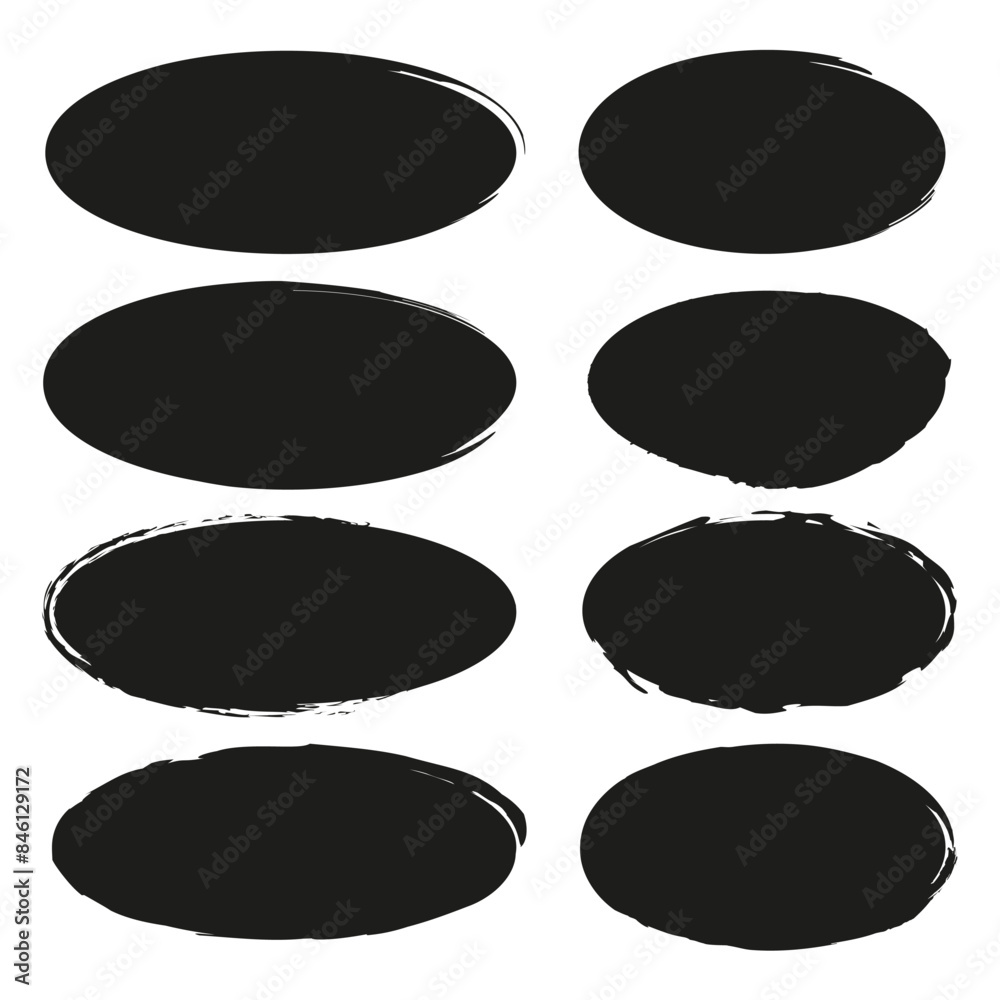 Wall mural Grunge oval shapes. Black brush strokes. Abstract vector elements. Rough texture design.