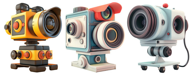 set of colorful Analog Camcorder. 3D Cartoon Animation Style