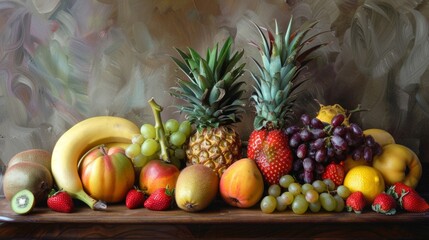 tropical fruits arranged on a table generative ai