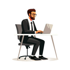 businessman sitting on a chair with laptop, PNG