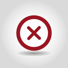 Red cancel icon. Cross mark symbol. Black and white vector. Error illustration.