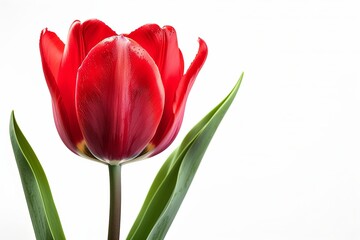 Fototapeta premium Red Tulip Isolated on White Background. Beautiful Tulip Flower