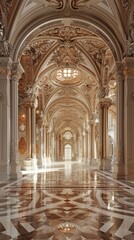 Obraz premium Elegant Symmetrical Wooden Vault Ceiling Perfect for Interior Design Projects. Interior Design concept