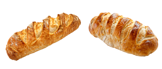 Fresh baked of French baguettes isolated on transparent background