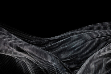 Silver Drapery fabric flying in curve shape, Piece of textile silver drapery fabric throw fall in...