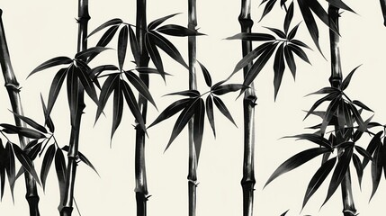 Hand-drawn black and white bamboo shoots, with flat design and intricate details.