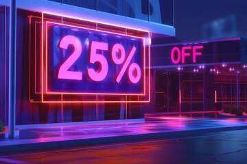 25 OFF outdoor  Front view  Trendy discount notice  Digital binary as object  Tetradic color scheme