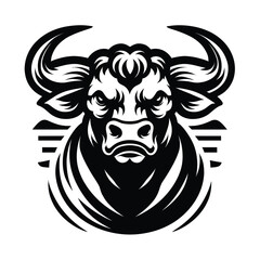 mascot logo of a cow in black and white silhouette