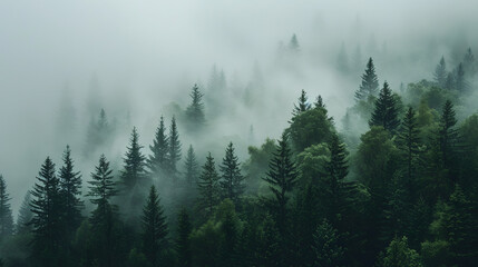 forest seen from above with fog